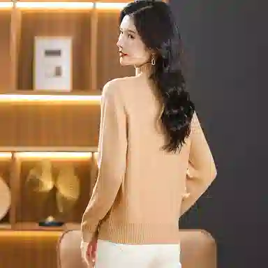 恒源祥 纯色半高领厚款套头长袖针织衫 女款