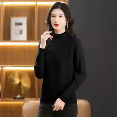 恒源祥 纯色半高领厚款套头长袖针织衫 女款