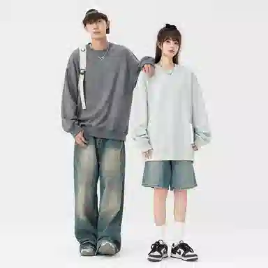 快鱼 美式复古重磅麂皮绒基础款多巴胺色系纯色宽松套头圆领通勤户外百搭长袖休闲卫衣 通用