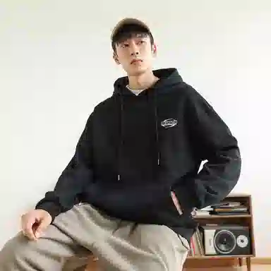 快鱼 韩系高级感街头时尚氛围感重磅个性手绘印花宽松舒适简约休闲无性别主义日常通勤必备连帽卫衣 男女同款 藏青