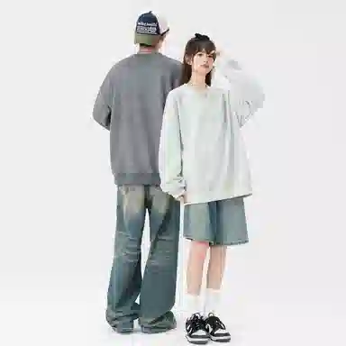 快鱼 美式复古重磅麂皮绒基础款多巴胺色系纯色宽松套头圆领通勤户外百搭长袖休闲卫衣 通用