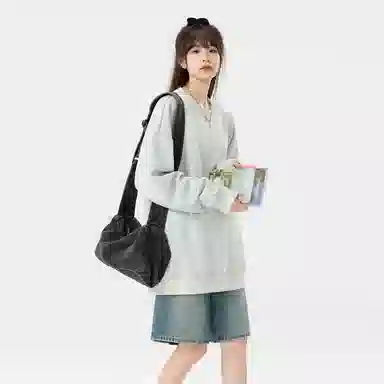 快鱼 美式复古重磅麂皮绒基础款多巴胺色系纯色宽松套头圆领通勤户外百搭长袖休闲卫衣 通用