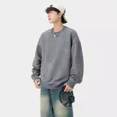 快鱼 美式复古重磅麂皮绒基础款多巴胺色系纯色宽松套头圆领通勤户外百搭长袖休闲卫衣 通用