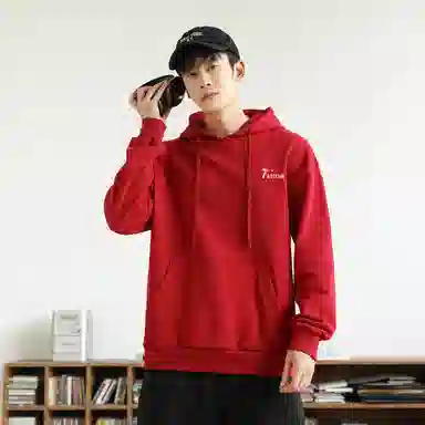 快鱼 韩系时尚重磅个性简约印花基础款多巴胺休闲时尚舒适宽松百搭无性别主义连帽卫衣 男女同款 酒红