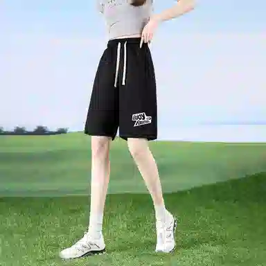 快鱼 美式字母百搭宽松潮牌直筒垂感时尚五分简约基础款休闲短裤 男女同款