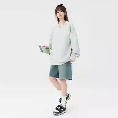 快鱼 美式复古重磅麂皮绒基础款多巴胺色系纯色宽松套头圆领通勤户外百搭长袖休闲卫衣 通用