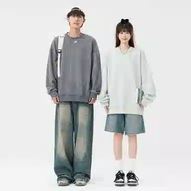 快鱼 美式复古重磅麂皮绒基础款多巴胺色系纯色宽松套头圆领通勤户外百搭长袖休闲卫衣 通用