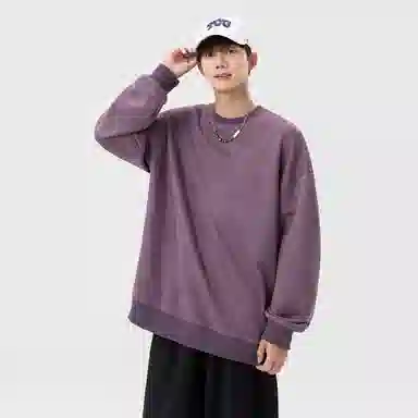 快鱼 美式复古重磅麂皮绒基础款多巴胺色系纯色宽松套头圆领通勤户外百搭长袖休闲卫衣 通用