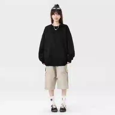 快鱼 美式复古重磅麂皮绒基础款多巴胺色系纯色宽松套头圆领通勤户外百搭长袖休闲卫衣 通用