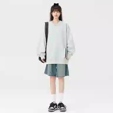 快鱼 美式复古重磅麂皮绒基础款多巴胺色系纯色宽松套头圆领通勤户外百搭长袖休闲卫衣 通用