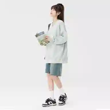 快鱼 美式复古重磅麂皮绒基础款多巴胺色系纯色宽松套头圆领通勤户外百搭长袖休闲卫衣 通用