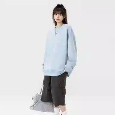 快鱼 美式复古重磅麂皮绒基础款多巴胺色系纯色宽松套头圆领通勤户外百搭长袖休闲卫衣 通用