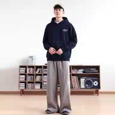 快鱼 韩系高级感街头时尚氛围感重磅个性手绘印花宽松舒适简约休闲无性别主义日常通勤必备连帽卫衣 男女同款 藏青