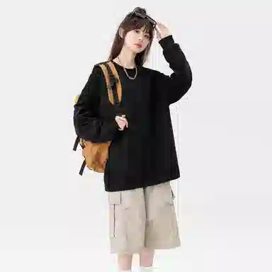 快鱼 美式复古重磅麂皮绒基础款多巴胺色系纯色宽松套头圆领通勤户外百搭长袖休闲卫衣 通用