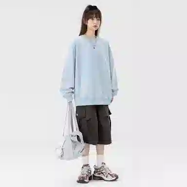 快鱼 美式复古重磅麂皮绒基础款多巴胺色系纯色宽松套头圆领通勤户外百搭长袖休闲卫衣 通用