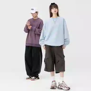 快鱼 美式复古重磅麂皮绒基础款多巴胺色系纯色宽松套头圆领通勤户外百搭长袖休闲卫衣 通用