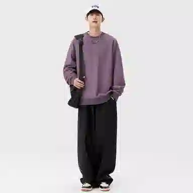 快鱼 美式复古重磅麂皮绒基础款多巴胺色系纯色宽松套头圆领通勤户外百搭长袖休闲卫衣 通用