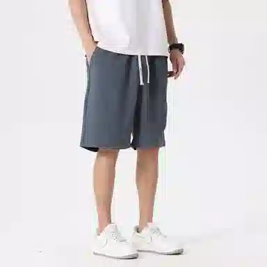 快鱼 日系纯色基础款简约百搭透气宽松舒适中腰系带设计五分休闲短裤 男女同款
