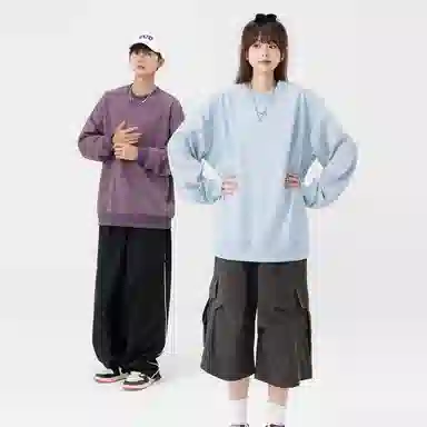 快鱼 美式复古重磅麂皮绒基础款多巴胺色系纯色宽松套头圆领通勤户外百搭长袖休闲卫衣 通用