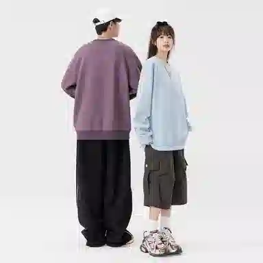 快鱼 美式复古重磅麂皮绒基础款多巴胺色系纯色宽松套头圆领通勤户外百搭长袖休闲卫衣 通用