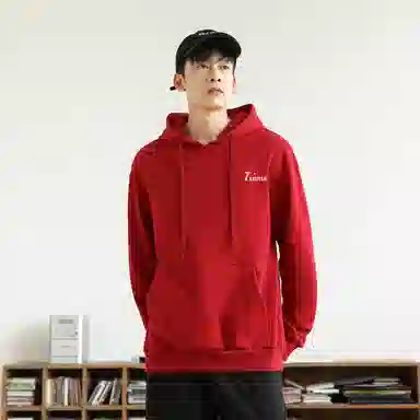 快鱼 韩系时尚重磅个性简约印花基础款多巴胺休闲时尚舒适宽松百搭无性别主义连帽卫衣 男女同款 酒红