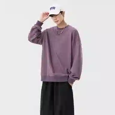 快鱼 美式复古重磅麂皮绒基础款多巴胺色系纯色宽松套头圆领通勤户外百搭长袖休闲卫衣 通用