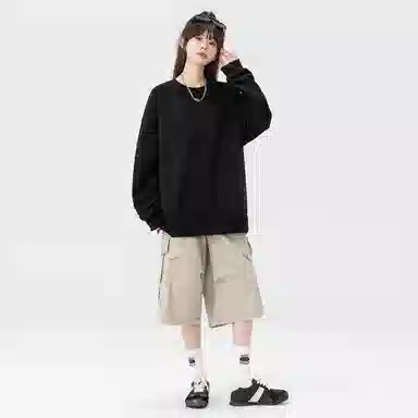 快鱼 美式复古重磅麂皮绒基础款多巴胺色系纯色宽松套头圆领通勤户外百搭长袖休闲卫衣 通用