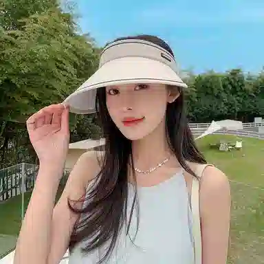 木林森 夏天防晒遮阳骑车出行大帽檐太阳帽遮脸空顶 腈纶 防晒帽 女款