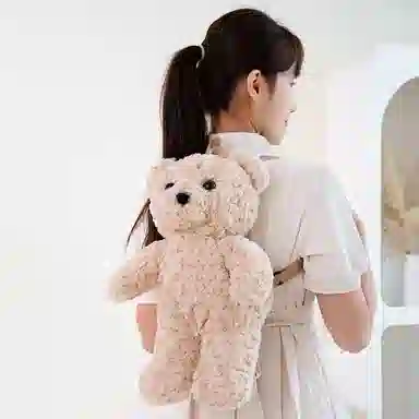 涩购 软创意玫瑰绒泰迪熊背包 可爱 玩偶周边