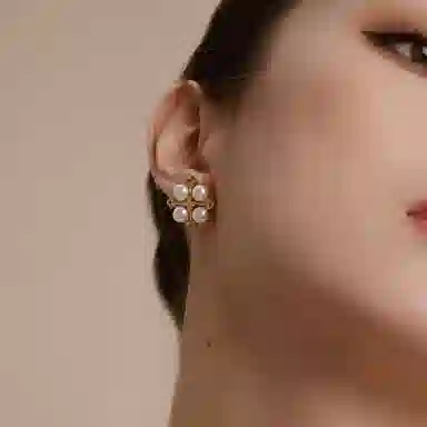 合璧 唐花柿蒂纹样 珍珠 耳钉 女款