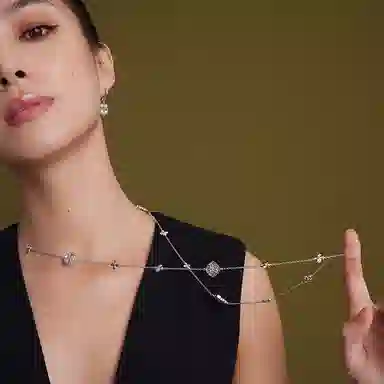 合璧 五花柿蒂纹样 银镀金 项链 女款