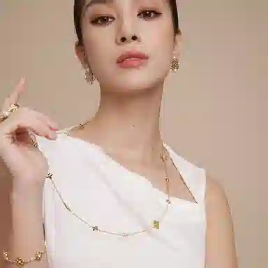 合璧 五花柿蒂纹样 银镀金 项链 女款