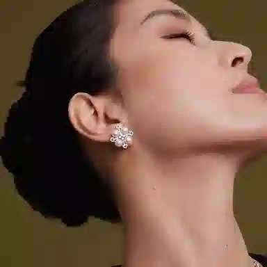 合璧 唐花柿蒂纹样 珍珠 耳钉 女款