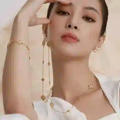 合璧 五花柿蒂纹样 银镀金 项链 女款