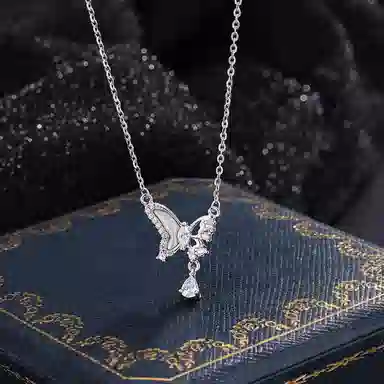 【足银999|招财福蝶】 京华录 闪耀梦蝶项链 梦幻不对成蝴蝶流苏水滴 甜美少女心时尚百搭锁骨链 恋爱女神专属礼 锆石 纯银项链 女款