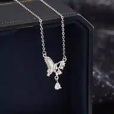 【足银999|招财福蝶】 京华录 闪耀梦蝶项链 梦幻不对成蝴蝶流苏水滴 甜美少女心时尚百搭锁骨链 恋爱女神专属礼 锆石 纯银项链 女款