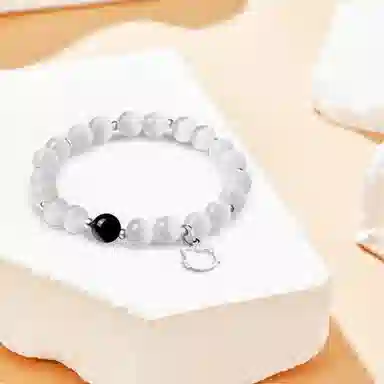 【S999镂空小猫】 京华录 招财纳福转运平安可爱猫猫足银白月光佛珠 森系简约日常通勤百搭串珠 招桃花旺事业#好运 琉璃 玉石手串 女款