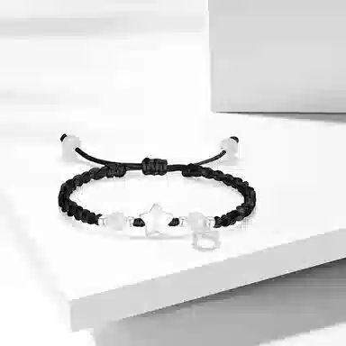 【S999纯银招财猫】 京华录 少女星愿 粉色甜美可爱立体星星造型设计转运珠编织绳 甜蜜浪漫小清新恋爱告白 琉璃 手绳 男女同款情侣款