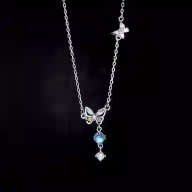 【S999纯银|招财福蝶】 京华录 超仙炫彩蝴蝶 幻彩流苏锁骨链 小众设计高级感轻奢百搭吊坠#好运 恋爱告白女神专属 锆石 足银项链 女款