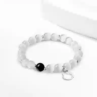 【S999镂空小猫】 京华录 招财纳福转运平安可爱猫猫足银白月光佛珠 森系简约日常通勤百搭串珠 招桃花旺事业#好运 琉璃 玉石手串 女款