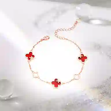 中国珠宝 四叶草森系时尚轻奢温柔简约优雅气质日常百搭小众好运 玛瑙 手链 女款