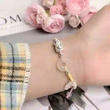 中国珠宝 招财平安扣手绳 新中式国潮转运纳福吞金兽优雅精致简约日常手工编织貔貅手饰 玉髓 手链 男女同款情侣款