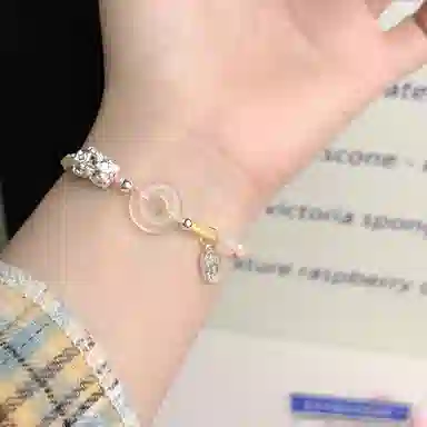 中国珠宝 招财平安扣手绳 新中式国潮转运纳福吞金兽优雅精致简约日常手工编织貔貅手饰 玉髓 手链 男女同款情侣款