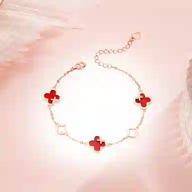 中国珠宝 四叶草森系时尚轻奢温柔简约优雅气质日常百搭小众好运 玛瑙 手链 女款