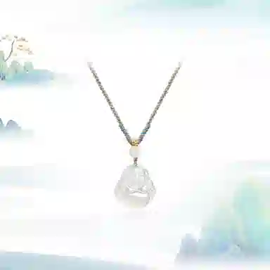 中国珠宝 笑口常开 招财纳福小佛公笑脸弥勒佛吊坠国风新中式小众设计手工编织绳可调节锁骨链好运 玉髓 项链 男女同款情侣款