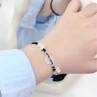 中国珠宝 招财平安扣手绳 新中式国潮转运纳福吞金兽优雅精致简约日常手工编织貔貅手饰 玉髓 手链 男女同款情侣款