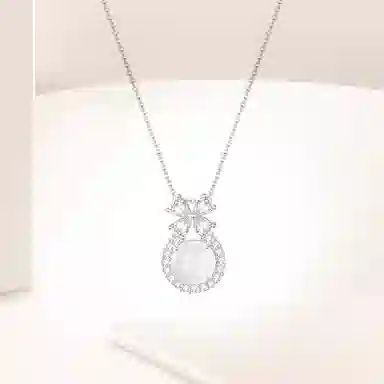 中国珠宝 蝴蝶结闪锆 简约高级轻奢国风 白月光清冷感温柔气质百搭锁骨链 玉髓 项链 男女同款情侣款