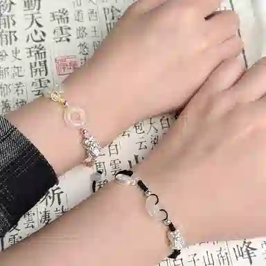 中国珠宝 招财平安扣手绳 新中式国潮转运纳福吞金兽优雅精致简约日常手工编织貔貅手饰 玉髓 手链 男女同款情侣款