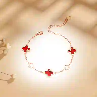 中国珠宝 四叶草森系时尚轻奢温柔简约优雅气质日常百搭小众好运 玛瑙 手链 女款