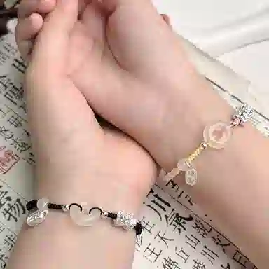 中国珠宝 招财平安扣手绳 新中式国潮转运纳福吞金兽优雅精致简约日常手工编织貔貅手饰 玉髓 手链 男女同款情侣款